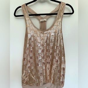 COPY - Champagne colored, T-back, Sequined tank top. sz M